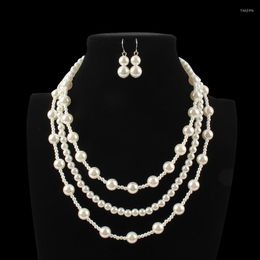 Necklace Earrings Set Fashion Multi Layer Pearl Bridal Wedding Accessories Statement Collar African Beads Sets
