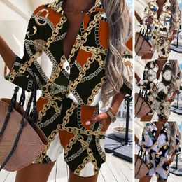 Work Dresses Summer Women Tracksuit Stripe 2023 Leopard Print Long Sleeve Shirts Top And Shorts Set Casual 2 Piece Sets Ladies Sexy Outfits
