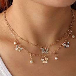 Pendant Necklaces Trendy Butterfly Pearl Necklace For Women Vintage Personality Neck Chains Golden Clavicle Jewellery Gifts