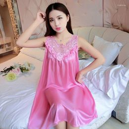 Casual Dresses Plus Size Sexy Women Ice Silk Sleepwear Lingerie Female Nightgown Ladies Nightwear For Woman Night Dress Sleeveless V