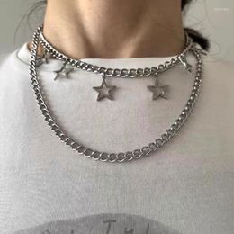 Pendant Necklaces Korean Fashion 2pcs Star Necklace Unique Stacked Choker Punk Aesthetic Chains Women Egirl Jewellery Grunge Rock