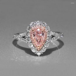 Cluster Rings Size 5-11 Simple Fashion Jewellery 925 Sterling Silver Pear Cut Pink Cubic Zirconia CZ Party Women Wedding Band Pave Ring Gift