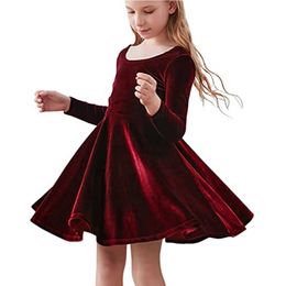 Girl's Dresses New Toddler Girls Winter Autumn Velvet Twirl Dresses Long Sleeve Swing ALine Twirly Skater Dress Clothing for 27 Years Z0223