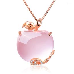 Pendant Necklaces Wholesale CZ Crystal Pink Opal Necklace Chokers Rose Gold Colour For Women Girls Ross Quartz Cute Gift