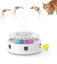 Cat Toys ATUBAN 3-in-1 Smart Interactive Kitten Toy Fluttering Butterfly Random Moving Ambush Feather nip Bell Track Balls 230222