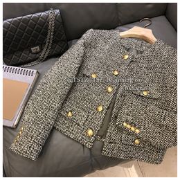 Womens Jackets Winter Fashion Korean Chic Vintage Tweed Woolen Jacket Coat Women Autumn Single Breasted Plaid Tassel Office Lady Outwear 230223