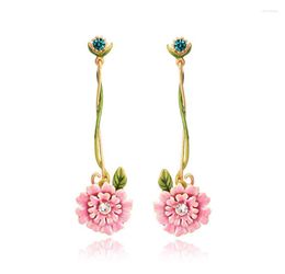 Necklace Earrings Set CSxjd 2023 Enamel Glaze Pink Chrysanthemum Pendant Women Jewellery