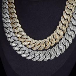 19mm 16-24inch Gold Plated 925 Sterling Silver Bling Full CZ Miami Cuban Chain Necklace Punk Hiphop Rapper Street Jewellery for Men