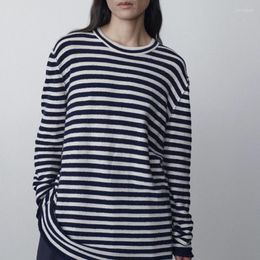 Women's Sweaters 2023 Autumn Pullovers Loose Blue And White Striped Knitted Top Women Sweater