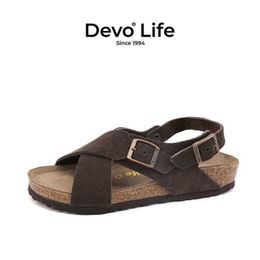 Luxury Slippers Designer Birkinstocks Sandals Devo/'s Woo Cork Sandals Women's Fashion Casual Flat Buckle Roman Shoes Couple 56111