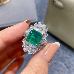 Girlfriend wedding ring Imitation green crystal tourmaline Geometric square zircon diamond princess white gold plated ring Party travel Jewellery gift adjustable