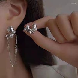 Stud Earrings Kpop Asymmetric Crystal Heart For Girl Rock Hiphop Silver Color Chain Tassel Earring Women Fashion Jewelry