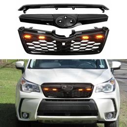 CAR GRILLES for Subaru Forester 13-18 modified net with lights original net high quality ABS grille black silver grille