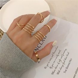 Cluster Rings Hip Hop Ring Set Metal Geometry Circular Punk Opening Index Finger Accessory Buckle Joint Tail For Women JewelryCluster