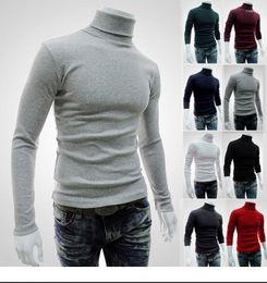 Men's T Shirts Trend Mens High Neck Sweater Long Sleeve Knitted Shirt Basic Plain Turtleneck T-shirts Autumn Winter Keep Warm Solid MQ50