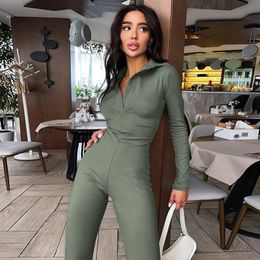 Women's Jumpsuits Rompers hirigin Autumn Winter Women Solid Long Sleeve V Neck Flare Jumpsuit Sexy Streetwear Fitness Casual Sportswear Rompers 230223