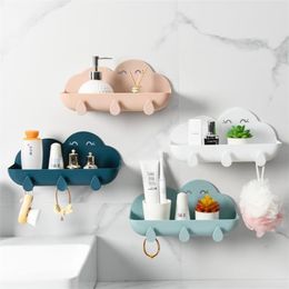 Bathroom Storage & Organisation Cloud Shape Three Wall-mounted Hooks Plastic Adhesive Hanging Clothes Towel Toiletries Holder Racks Wall Dec