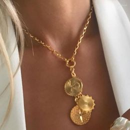 Pendant Necklaces Dvacaman Punk Gold Colour Chain Necklace For Women Sun Flower Portrait Charm Statement Jewellery Party Accessories