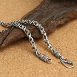 Chains S925 Sterling Silver 4mm Thick Retro Weave Rope Chain Cross Link Necklace Man Male Thai Jewelry Gift