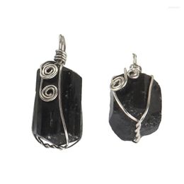Pendant Necklaces DIY Handmade Wired Dangle Stone Pendants Irregular Nuggets Rock Natural Black Tourmaline Male Women Jewelry