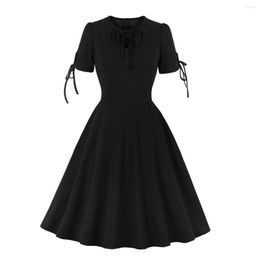 Casual Dresses Solid Colour Women Party Vintage Swing A Line Dress With Belt O Neck Plus Size Office Lady 60s 50s Sundress Vestidos Femme