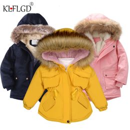 Jackets Baby Girl Denim Jacket Plus Fur Warm Toddler Children's winter girl's cotton padded clothes baby's thickened coat 230222