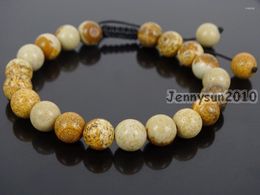 Strand Handmade 8mm Adjustable Natural Picture Ja-sper Gems Stone Round Beads Bracelet Healing Reiki 5 Strands/Pack