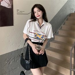 Women's Blouses Shirts Design Polo Short Sleeve TShirt Ladies Casual Pattern Summer Sweetshirt Aesthetic Clothes Loose Preppy Style 230223