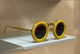 Gold Yellow Round Sunglasses Chunky Frame Party Sun Shades Women Men Designers Sunglasses Sunnies UV400 Eyewear with Box