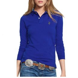 Women's Blouses Shirts Fashion Womens Polo Embroidery Casual Solid Color Ladies Laple TShirt Long Sleeve Fit 100 Cotton Female Tops 230223