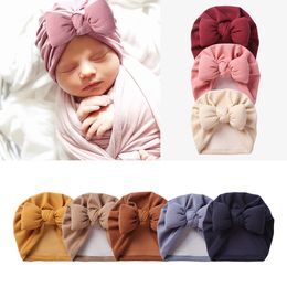 INS 15 Colors Fashion Baby Beanie Cap With Bowknot Design Hair accessories Solid Color India style Hat