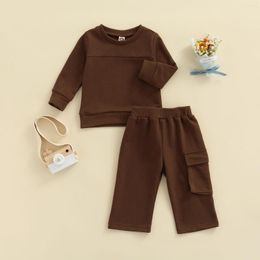 Clothing Sets Baby Tops Pants Suit Simple Sweater Children's Long Sleeve Round Neck Solid Color Casual Pockets Trousers Kids
