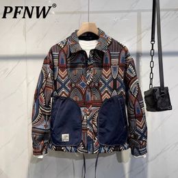 Men's Jackets PFNW Spring Autumn Original National Style Shirts Spliced Print Personality Trend Chic Fashion Coat 12A7774 230223