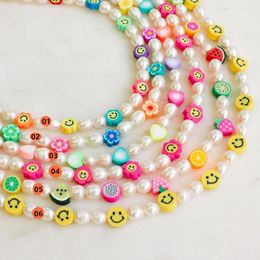 Chains 3PCS Boho Freshwater Pearl Choker Necklace For Women Handmade Colourful Polymer Clay Bead Collier Necklaces Femme Jewellery