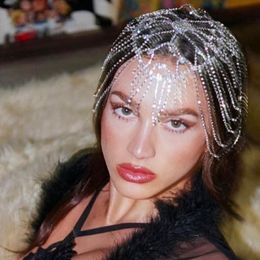 Festive Versatile Net Tassel Headwear with Forehead Chain Vintage Gothic Hair Chain Multi Layers Sexy Super Shiny Full Diamond Chain Bride Women's Accessories