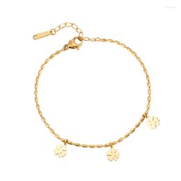Charm Bracelets Length 15cm 5cm Beautiful Three Flowers Bracelet Stainless Steel Oval Bead Chain Women Jewelry Love Gift