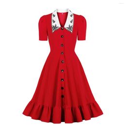 Casual Dresses Turn-Down Collar Button Short Sleeve Sexy Tunic Midi Shirt Dress Women Retro Vintage Club Party Elegant Red 50s Vestidos