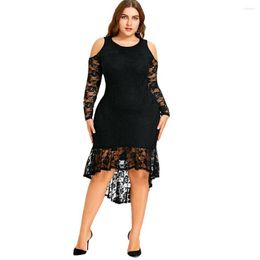 Casual Dresses Plus Size Cold Shoulder Lace High Low Dress Fashion Black Club Party Vestidos De Festa Ladies Mermaid