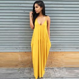 Casual Dresses Sexy Women Summer Loose Long Dress Woman Candy Colours Spaghetti Straps Boho V-neck Beach Maxi Plus Size Lady