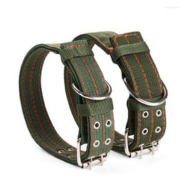 Dog Collars L/XL Strong Canvas Nylon Collar Army Green Double Row Adjustable Buckle Pet For Medium Large Dogs