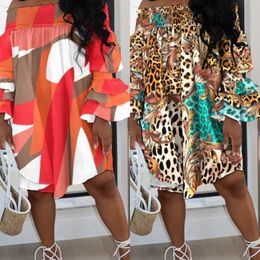Retail Plus Size 3xl Casual Women Clothing Dresses Sexy One-shoulder Stretch Print skirts