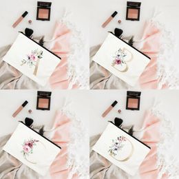 Bolsas de cosméticos letra inicial A-Z Bag Saco de Flores Harajuku Moda Maquia