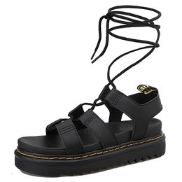Sandals Women Summer Wedge Platform Genuine Leather INS Mid Heel Shoes Female Sexy Cross Straps Outdoor Footwear 230223