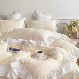 Bedding Sets Cotton Set French Lace Bed Linens Elegant Embroidery Quilt Duvet Cover Pillowcase King Size Flat Sheet