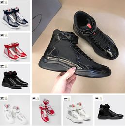 2023 High-top Men America Cup Sports Shoes Patent Calf Leather Mesh Nylon Man Black Sneakers Light Rubber Sole Famous Brand Trainers Shoe EU38-46 Original Box