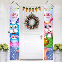 Party Decoration 30x180cm Easter Door Banner Rabbit Eggs Carrots Ornament Hanging Happy Y2302