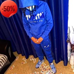 Men's Tracksuits Casual Trapstar Man Set Chenille Decoded Streetwear Hooded Tracksuit Bright Dazzling Blue White Embroidered Woman 23ss2