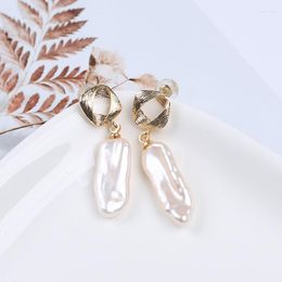 Stud Earrings 7-8mm Biwa Pearl Pendant Earring Design Square Metal Alloy Jewellery