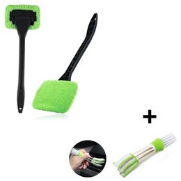 Auto Glass Car Window Cleaner Brushes Set Windshield Cleaning Wash Tool Inside Interior Auto Glass Wiper With Long Handle Car Accessories For Home Outdoor Kitchen