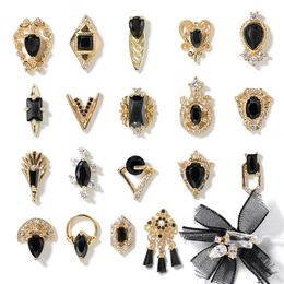 Nail Art Decorations HNUIX 1 High End Luxury Black Zircon Crystal Gem Rhinestone Pendant Alloy Gold Jewelry Fashion